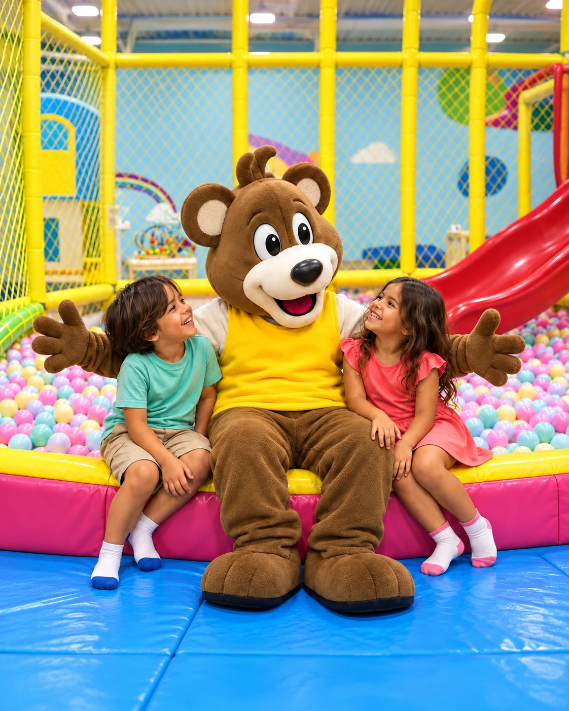 Mascota Kidz City con niños en el playground