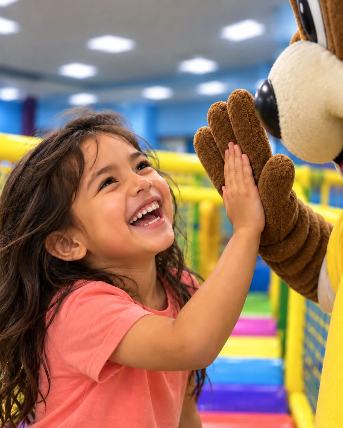 Niña jugando con la mascota Kidz City